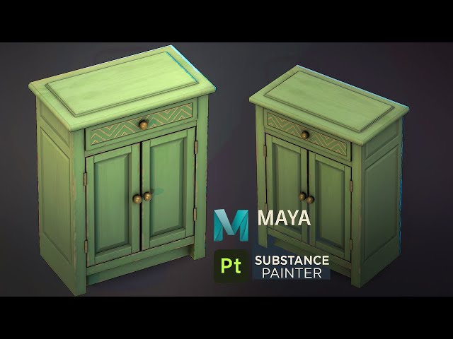Stylized Cabinet 3D Model in Autodesk Maya 2026 and Substance Painter