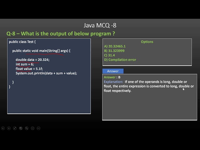 Java MCQ-8 Java datatype based question answer