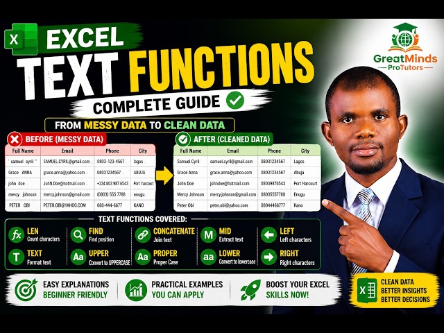 Excel Text Functions (LEFT, RIGHT, CONCATENATE & More)