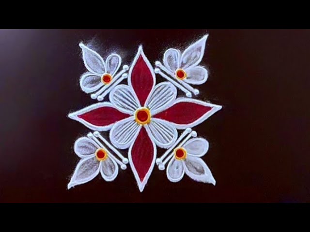 4 Simple and easy rangoli designs ❤️ pandaga muggulu Trending Dasara/vijayadasami/Diwali rangoli 