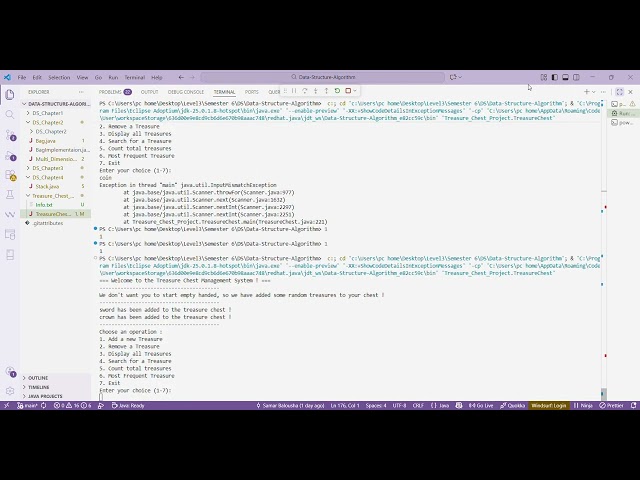Data Structure   Treasure Chest Project