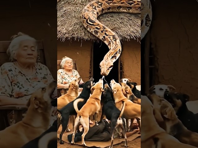 Giant Python Crawls on Village Roof | Dogs Bark Below While Elderly Couple Rests #shorts #shortvideo