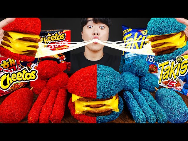 ASMR MUKBANG | hamburguesa, Palito de queso, Fideos de fuego, Pancho receta ! comiendo