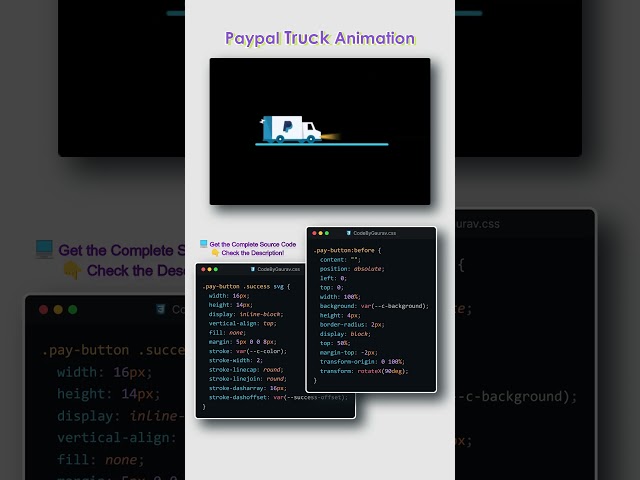 PayPal Truck Animation 🚚💙 Using HTML CSS & JavaScript | #shorts #webdevelopment #css #html