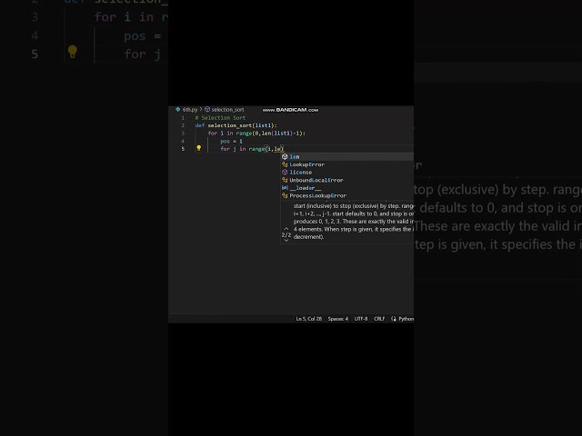 Selection Sort in Python without using built-in functions | #shorts #python