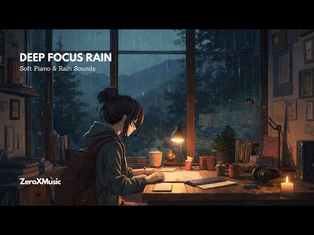 Deep Focus Rain 🌧️ Soft Piano & Rain Sounds for study & work  | 1.4 Hour Relaxing Focus Music|ZXM003