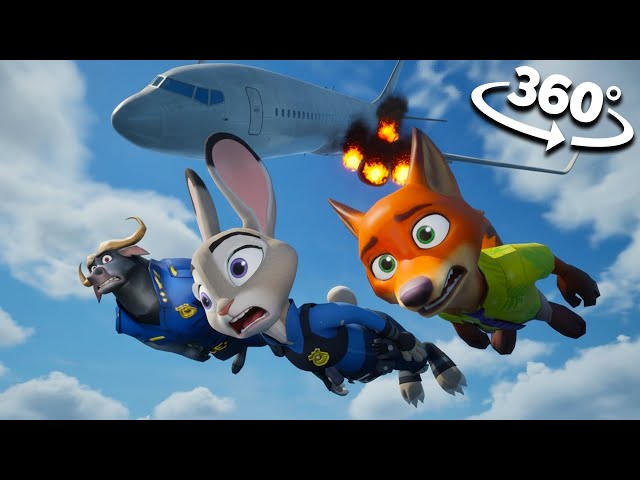 360° - Zootopia 2 : Nick Wilde & Judy Hopps PLANE CRASH 2 | VR 4K
