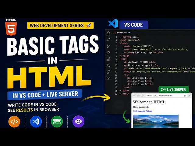 Basic HTML Tags Tutorial for Beginners | HTML in VS Code + Live Server