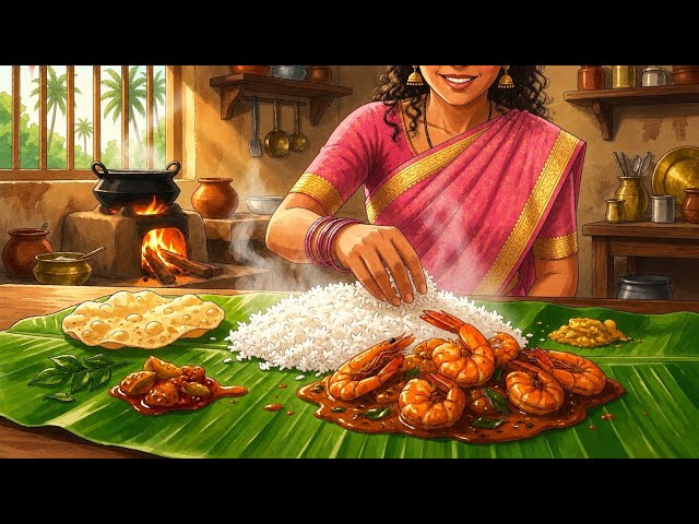 🌧️Rainy day 🦐 Prawns Pakora Curry with peaceful village life thunderstorm #ghibli #ghiblistyle