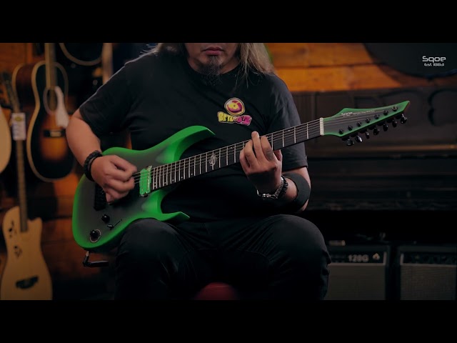 SQOE SEIB7S 7 String Electric Guitar (Neon Green) Playthrough