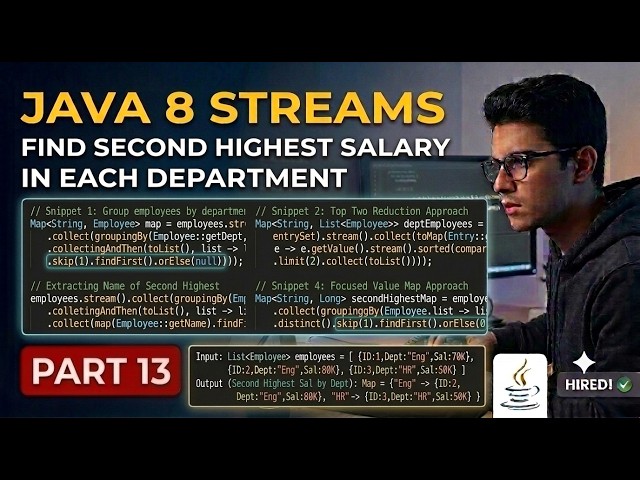 Find Second Highest Salary in Each Department Using Java 8 Streams (Most Asked Interview Question)