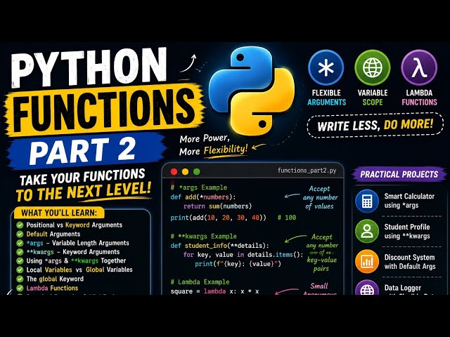 Advanced Python Functions for Beginners | *args, **kwargs, Lambda & Variable Scope 🐍