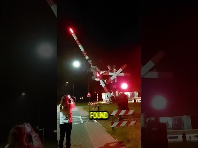 Climbing Fail! Group Falls Off Railroad Crossing Arm