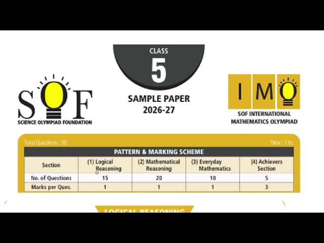 IMO | Class 5 IMO sample paper 2026-27 | Maths Olympiad Sample paper | SOF IMO