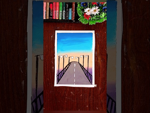 🛣️Easy Sunset Road Scenery Drawing with Oil Pastels | Step by Step