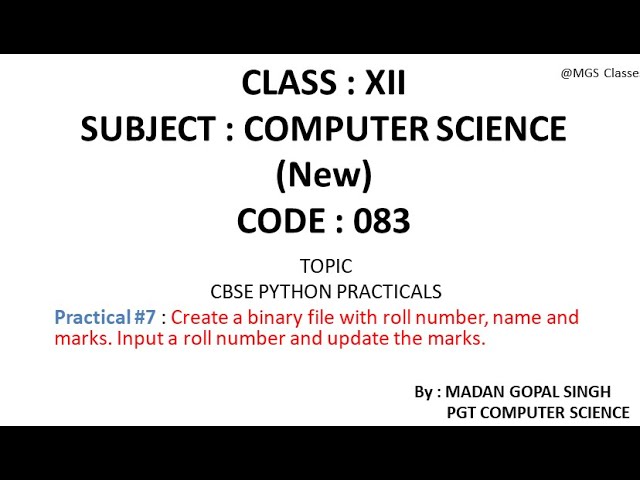 XII - CS Practical #7 : Create a binary file with roll no, name & marks. Input rollno & update marks