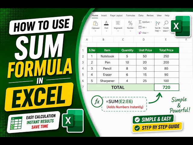 How to Use SUM Formula in Excel | SUM function in Excel