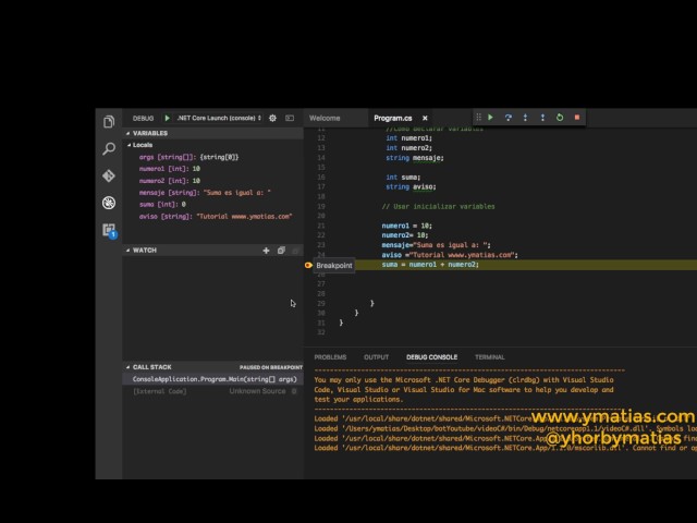C# con visual studio code .Net Core | #10 debug c# .Net Core Visual Code