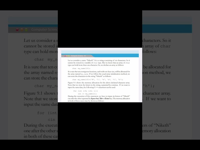 Computer science plus one chapter 9  part 1#strings #memoryallocation #inputoutput