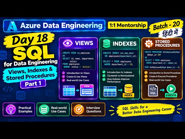 SQL for Data Engineering | Views, Indexes & Stored Procedures | Day 18
