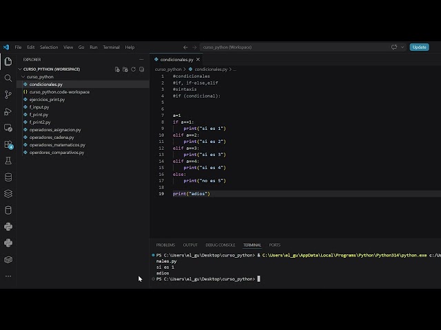 Lección No. 7, fundamentos de python para EMS, condificonales if, if-else,if-elif-else