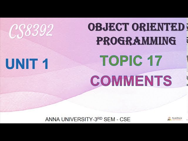 CS8392 - OBJECT ORIENTED PROGRAMMING - UNIT 1 - TOPIC 17- JAVA COMMENTS IN TAMIL BY ABISHA