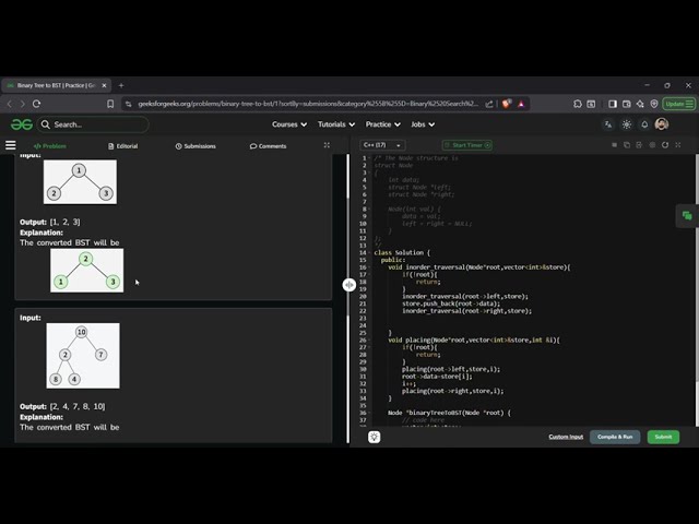 Binary Tree to BST | GFG Solution in C++ | Convert Binary Tree into Binary Search Tree