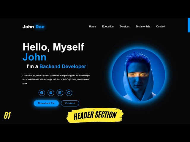 Complete Responsive Portfolio Website using HTML CSS and JavaScript | Building Header Section