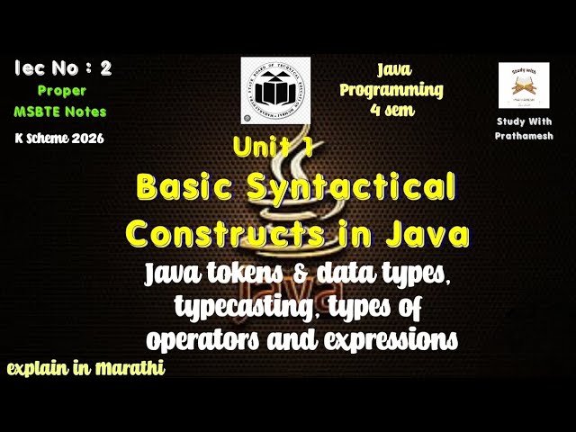 Java token & data type, Type casting, Operators & expression| Java Programming Unit 1 | msbte Que 
