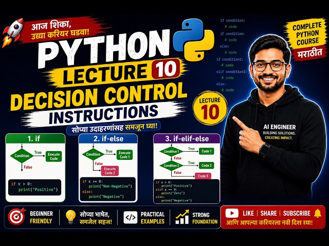 Python Tutorial in Marathi | Lecture 10 | Decision Control Statements | if, if-else, if-elif-else