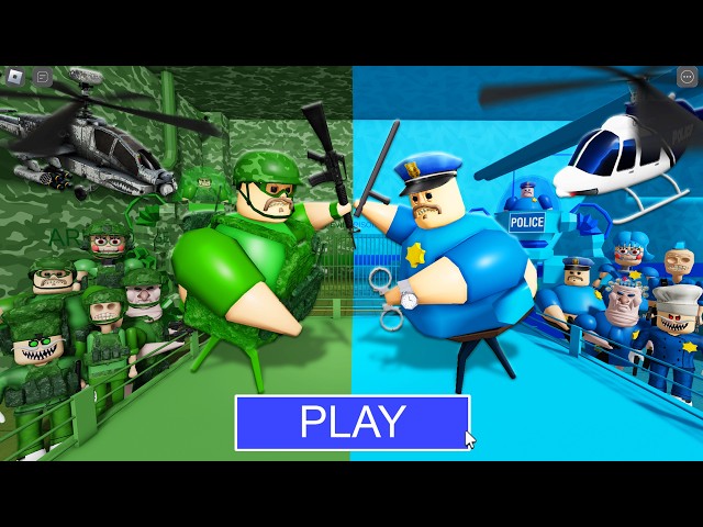 MILITARY BARRY Team Vs POLICE BARRY Team in BARRY'S PRISON RUN! New Scary Obby (#Roblox)