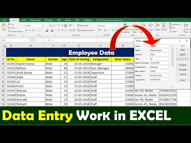 Data Entry using Form in Microsoft Excel | Data Entry in Excel #data_entry_in_excel