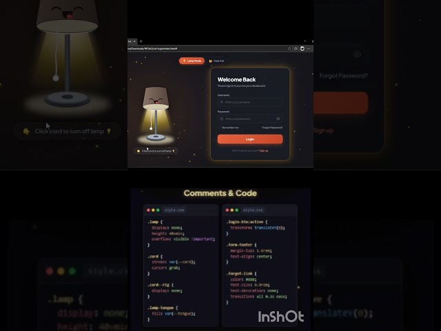 nteractive Cute Lamp & Cat Login Page using HTML, CSS & JavaScript 💡🐱