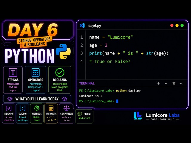 Python Strings, Operators & Booleans Explained (Lumicore Labs - Day 6)