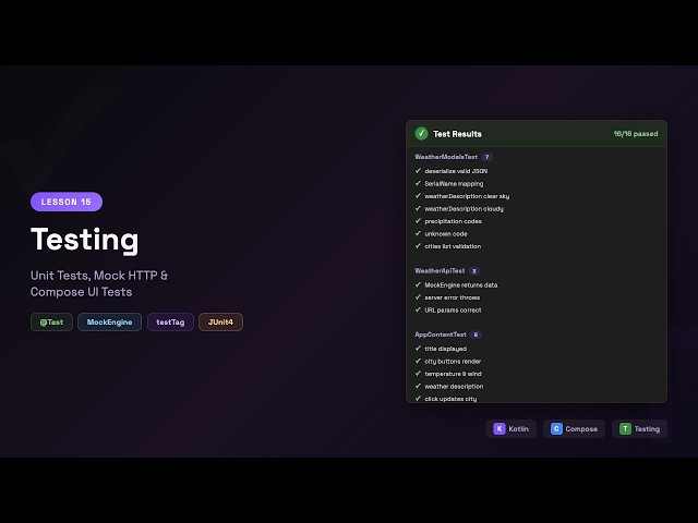 Unit Tests, Mock HTTP & UI Tests in Kotlin Compose Desktop | Lesson 15