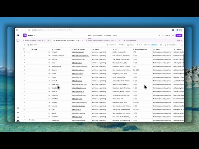 From 2000 Companies to 100: AI Infrastructure VC Scouting with Aident