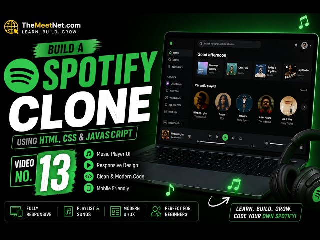 🎵 Build Spotify Clone Using #html5 , #css  & #javascript  | Responsive Project 🚀| #13 #spotifyclone