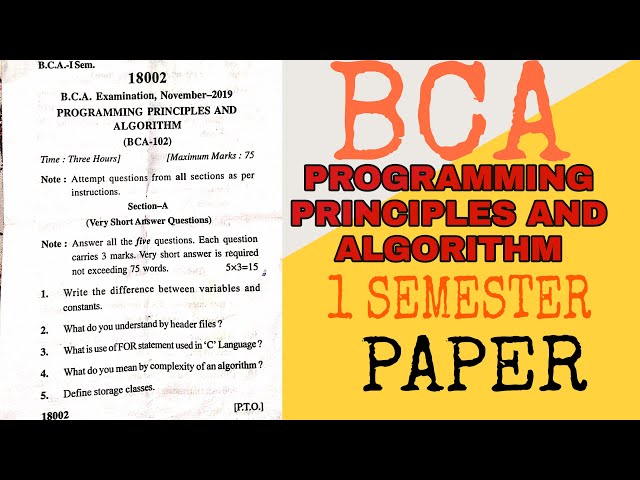 BCA 1st semester programming principles and algorithm paper