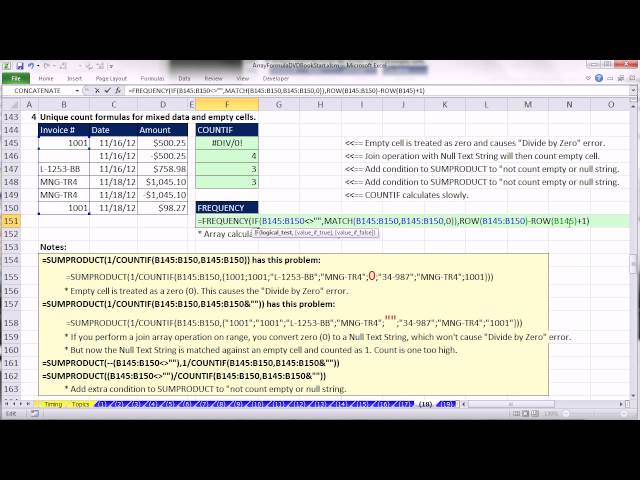 Ctrl + Shift + Enter: Excel Array Formulas 18: Unique Count Formulas: FREQUENCY or COUNTIF function?