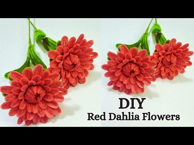 DIY Red Dahlia Flowers with Pipe Cleaners - Easy Flower Tutorials