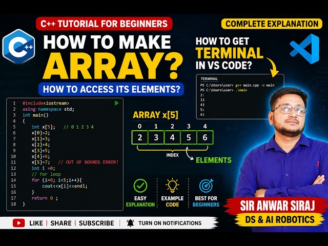 C++ Programming | Arrays | Array Indexing | Array Elements | For Loop | CS 301P Beginner C++