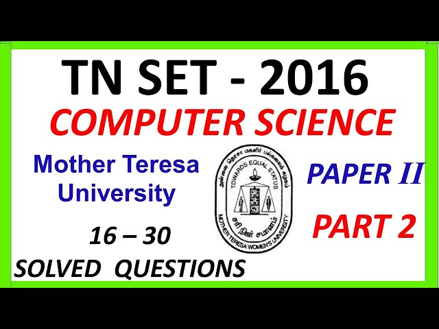 TNSET 2016 | Computer Science | Paper 2 | Solved Questions | TNSET 2021 | Vishnu CS SetNet Education
