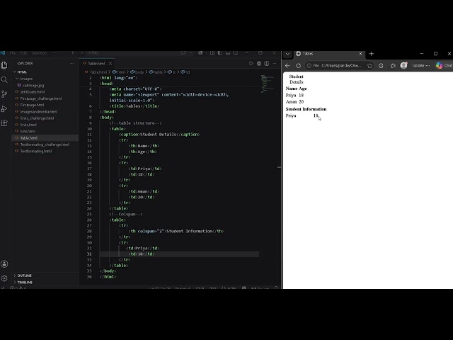 Day 6 | HTML Tables Tutorial for Beginners | Table, TR, TD, TH, Caption, Colspan & Rowspan