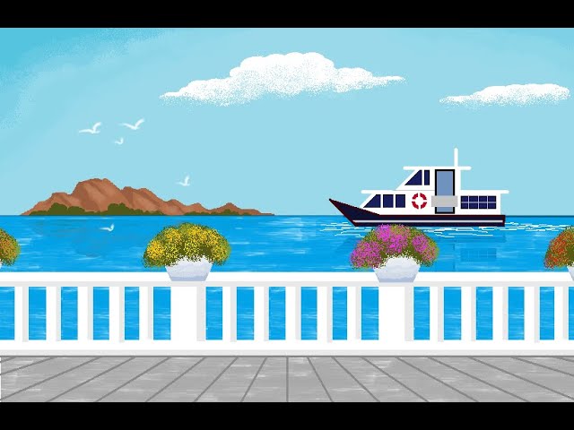 How to draw a lake front landscape in MS Paint / Full tutorial / Special effect with polygon tool