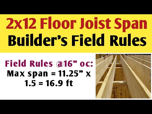 2x12 Floor joist span calculator | Builder's field rule for 2x12 floor joist span @16" o.c & @12" oc