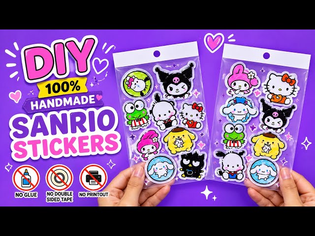 DIY 100% Handmade Sanrio Sticker/No Glue craft/Easy Diy