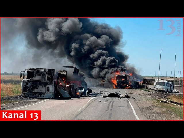 Road to Crimea under fire - Footage of Russian equipment destroyed on key land corridor