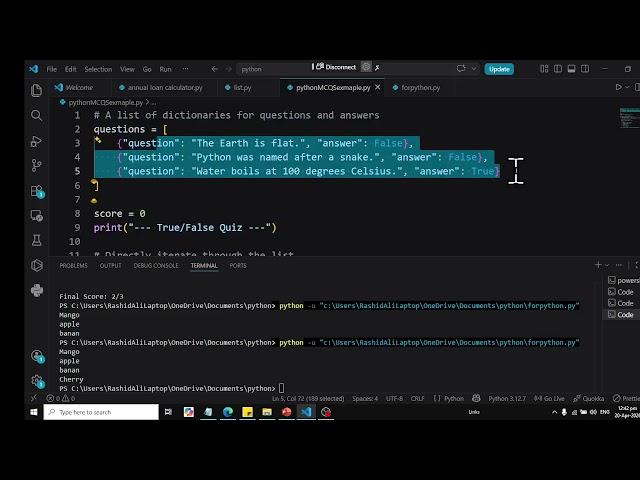 Python For Loop creating Small App
