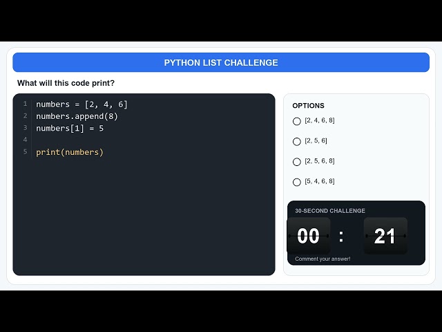 What Will This Python List Code Print? 🐍 | 30-Second Quiz