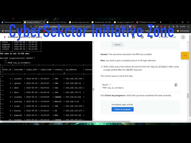 Google Cybersec  Linux Lab Project; Perform a SQL Query